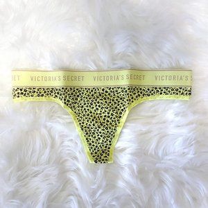 Victoria's Secret Signature Thong Panty Yellow Leopard Print Small